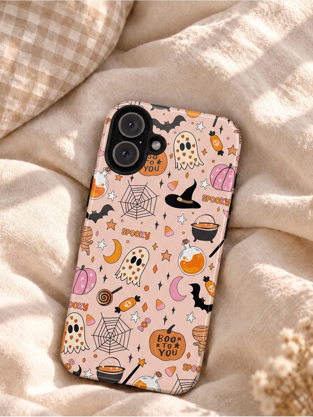 Spooky Cute Pink Halloween Ghost Pumpkin Glossy Phone Case